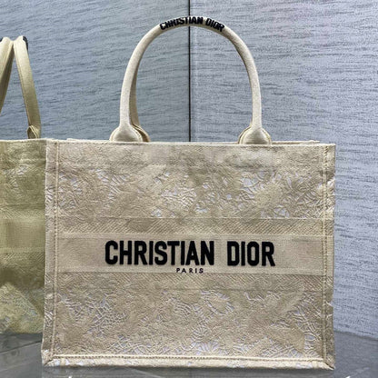 CD Medium Dior Book Tote Scotland’s National Flower Pattern Beige Cotton