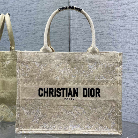 CD Medium Dior Book Tote Scotland’s National Flower Pattern Beige Cotton