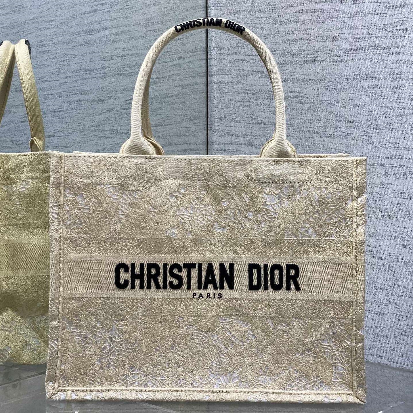 CD Small Dior Book Tote Scotland’s National Flower Pattern Beige Cotton