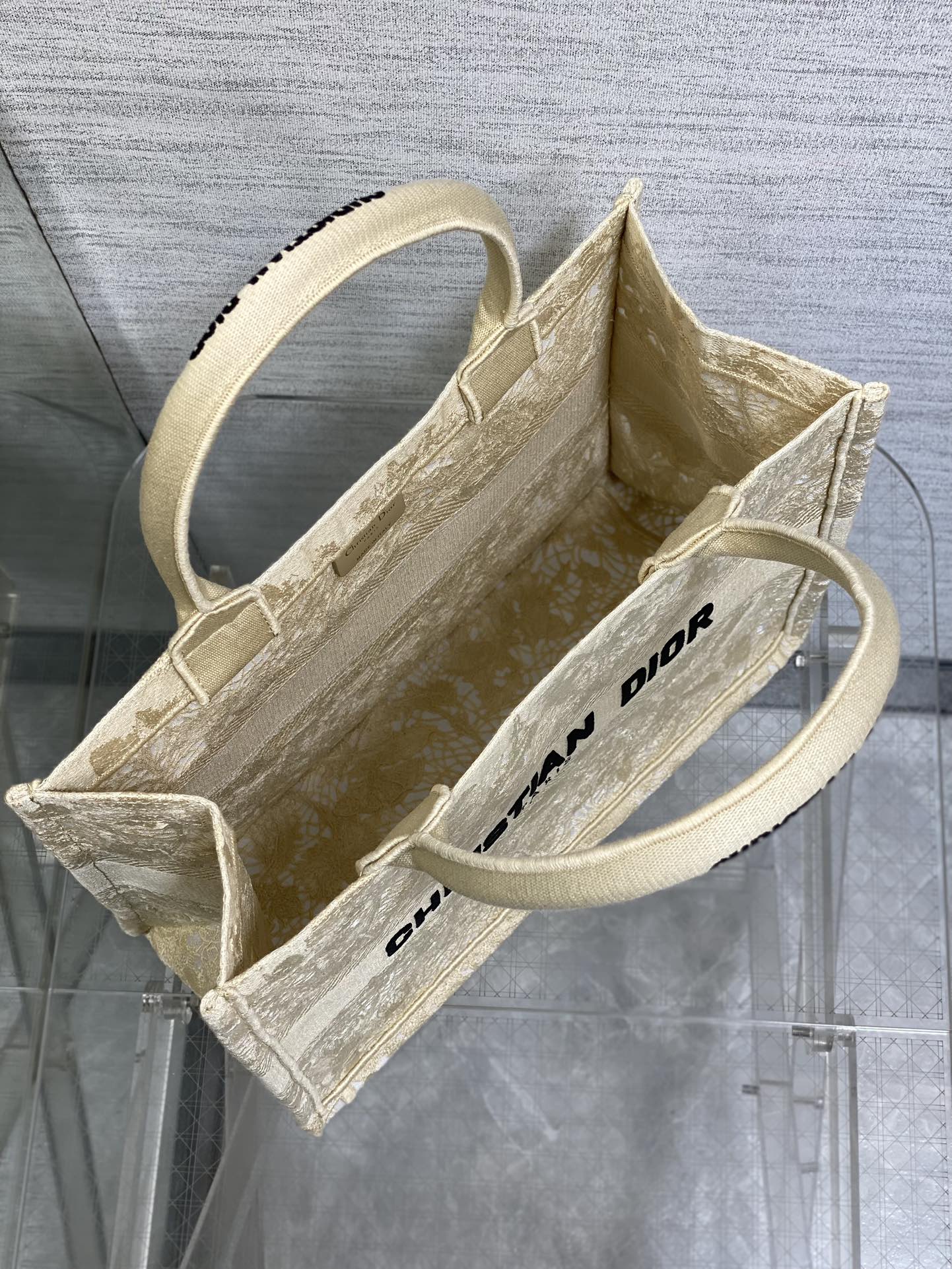 CD Medium Dior Book Tote Scotland’s National Flower Pattern Beige Cotton