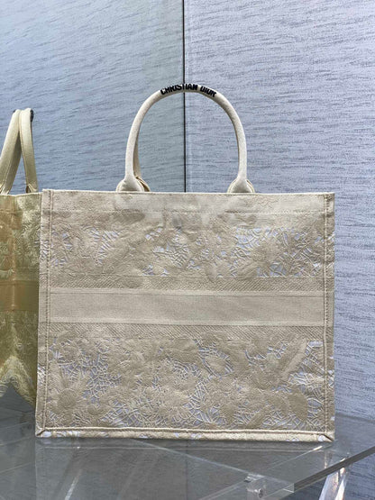 CD Large Dior Book Tote Scotland’s National Flower Pattern Beige Cotton
