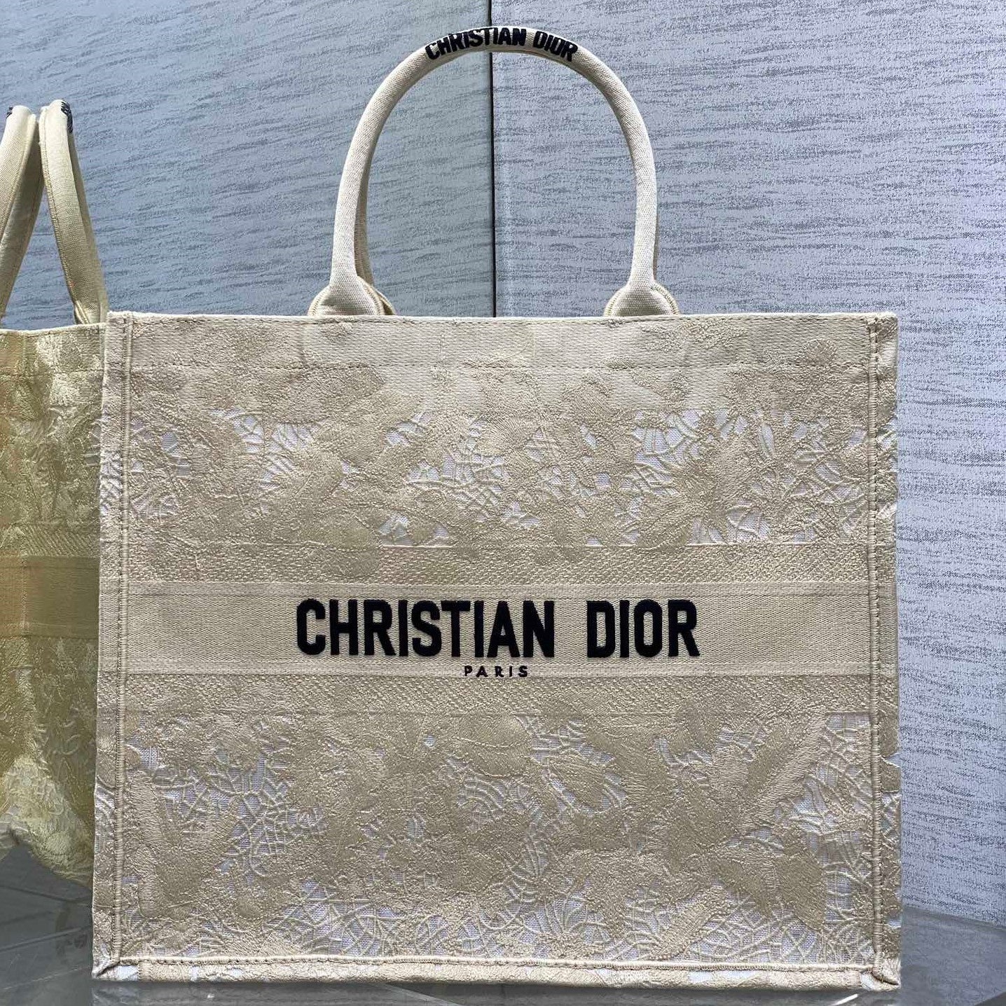 CD Large Dior Book Tote Scotland’s National Flower Pattern Beige Cotton