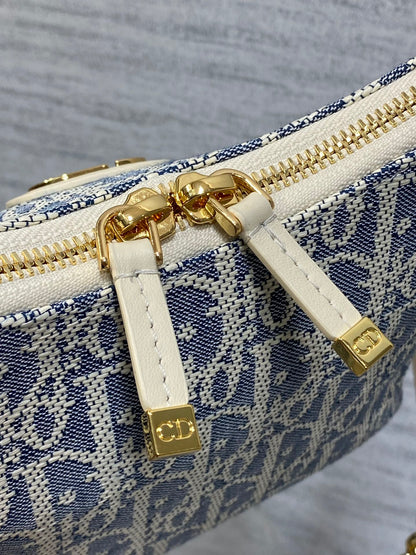 Dior 2025 Bag 19cm Blue mix White Oblique Fabric mix Leather 272832