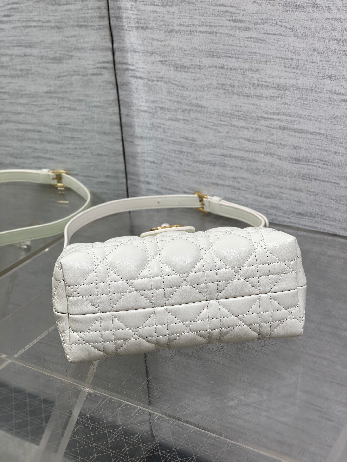 CD Jolie Top Handle Mini Bag 18.5cm White Cannage Lambskin GHW