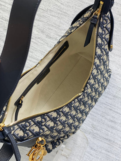 Dior 2025 Voyage Bag 28cm Navy Blue mix Beige Canvas Leather 270574