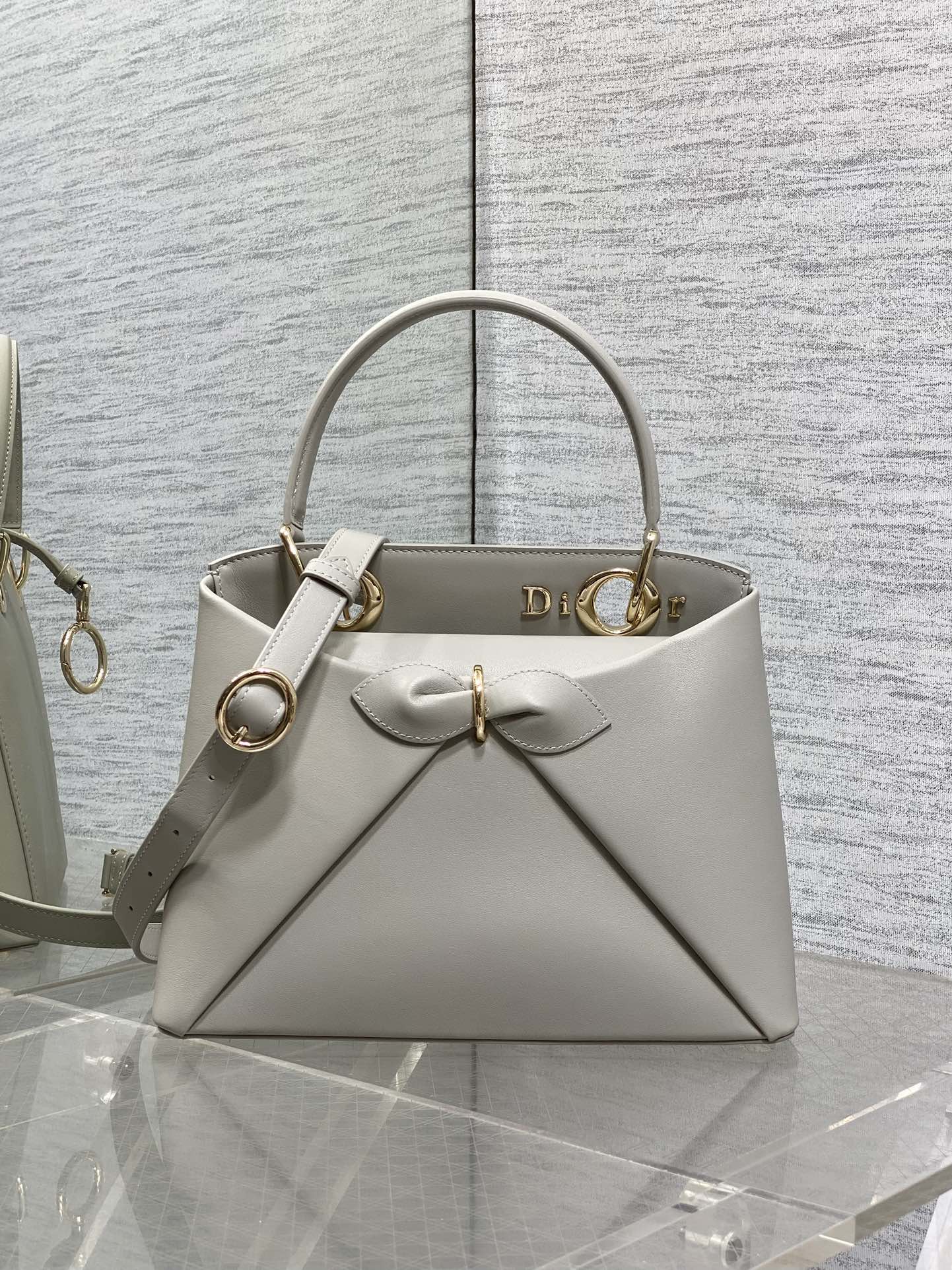 CD 26SS Bow-Adorned Bag Light Gray Calfskin 272509