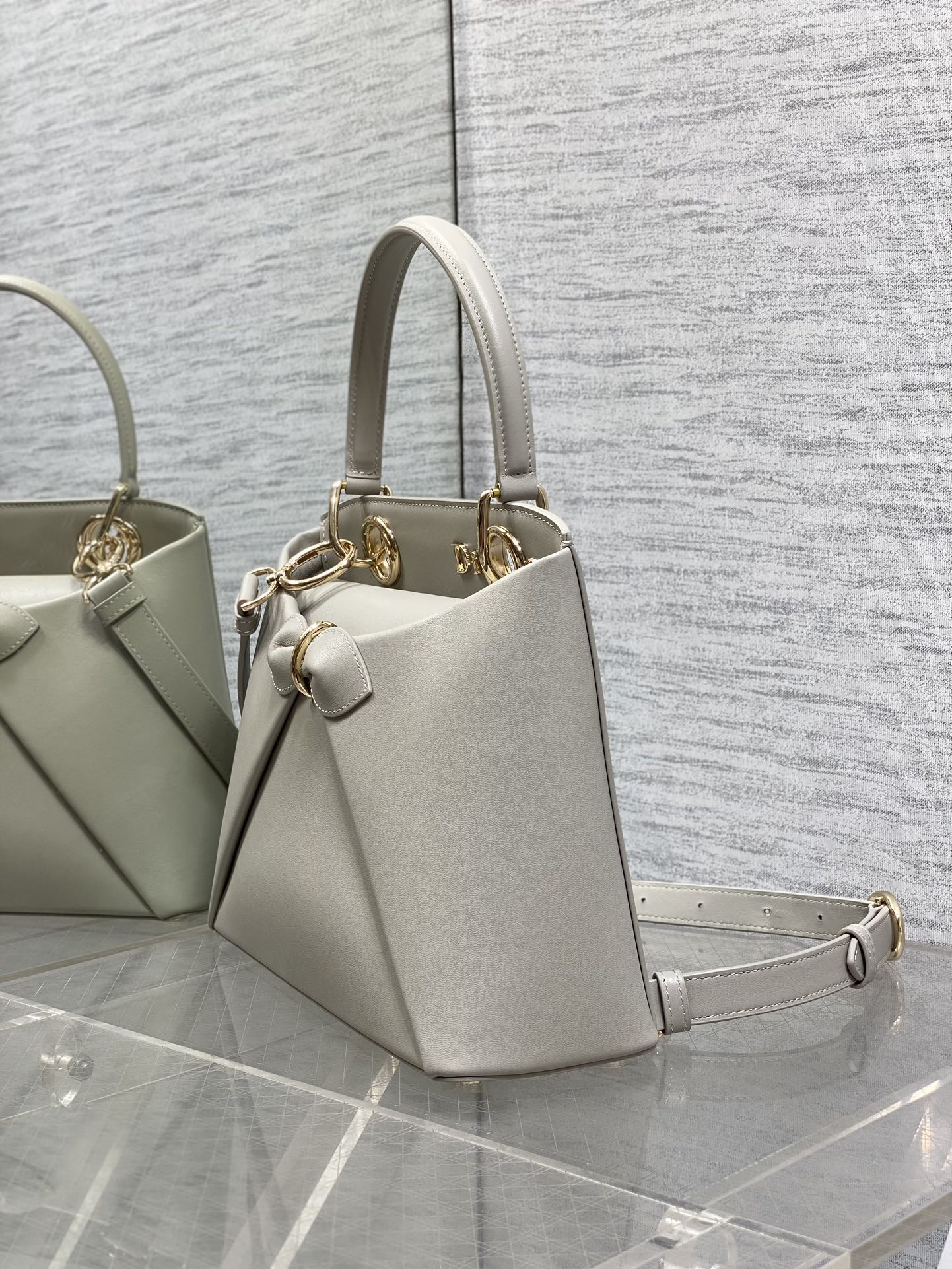 CD 26SS Bow-Adorned Bag Light Gray Calfskin 272509