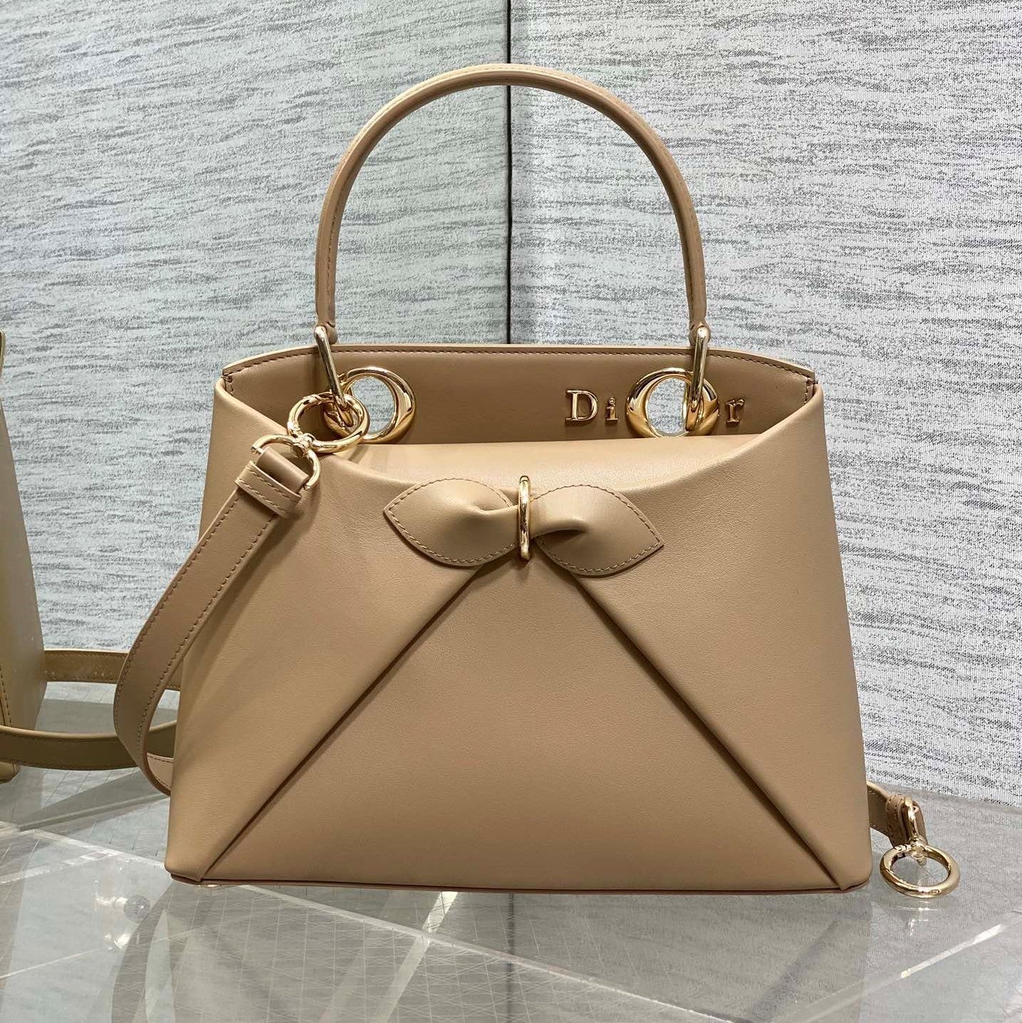 CD 26SS Bow-Adorned Bag Khaki Brown Calfskin 272513
