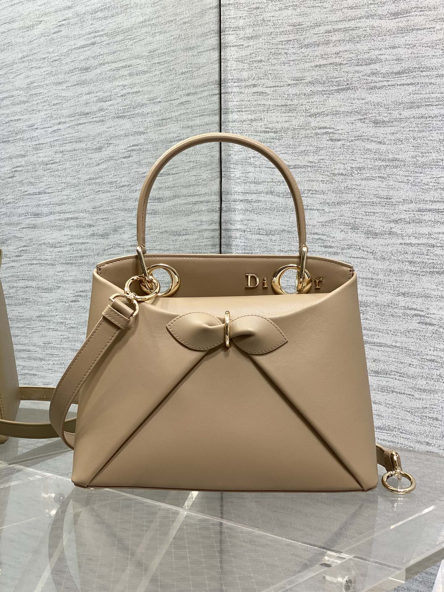 CD 26SS Bow-Adorned Bag Khaki Brown Calfskin 272513