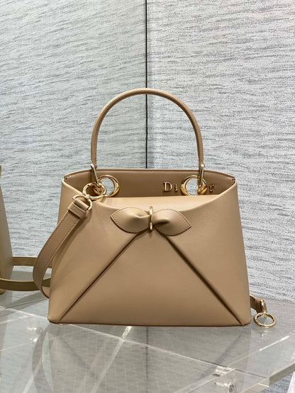 CD 26SS Bow-Adorned Bag Khaki Brown Calfskin 272513