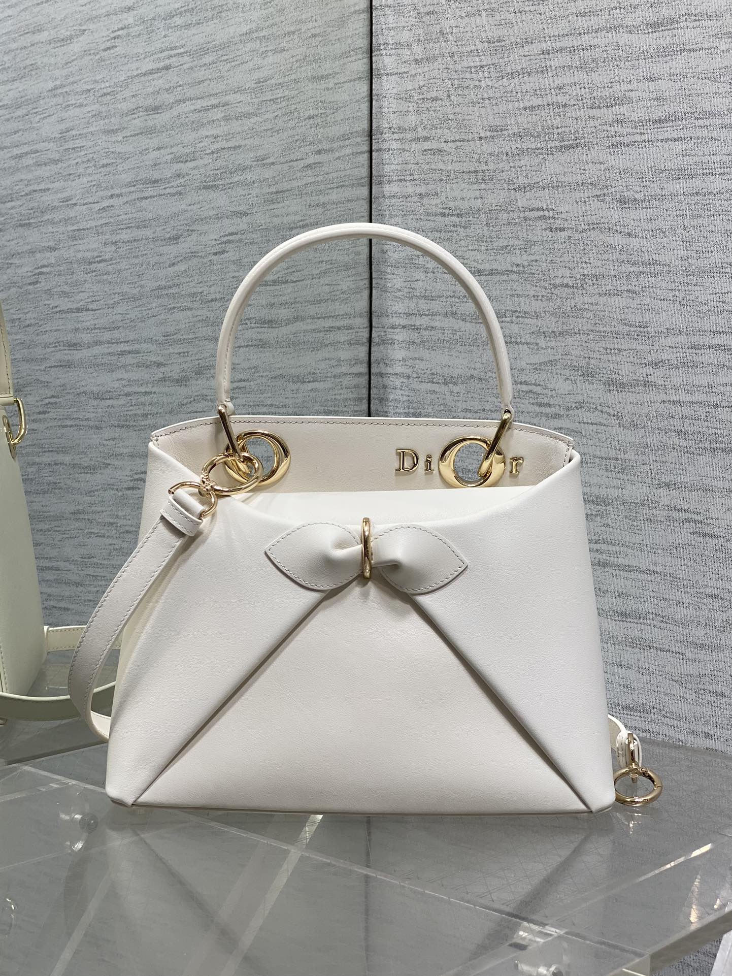 CD 26SS Bow-Adorned Bag White Calfskin 272515