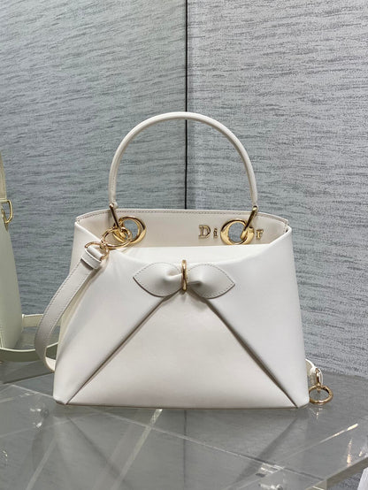 CD 26SS Bow-Adorned Bag White Calfskin 272515