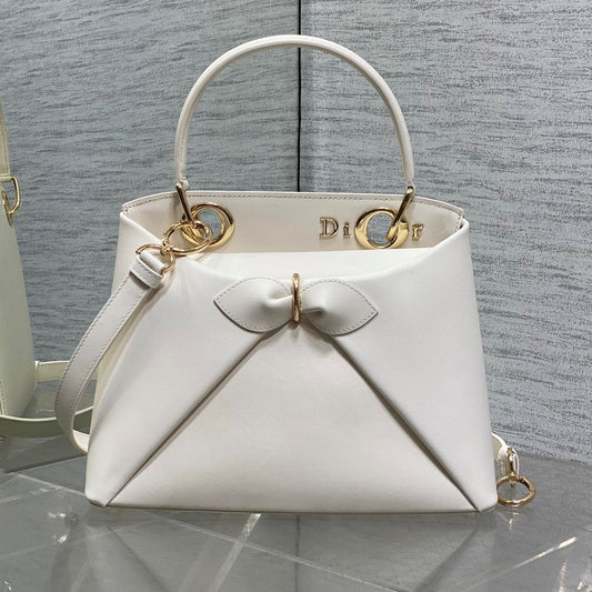 CD 26SS Bow-Adorned Bag White Calfskin 272515