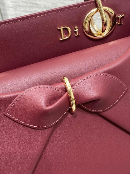 CD 26SS Bow-Adorned Bag Burgundy Calfskin 272517