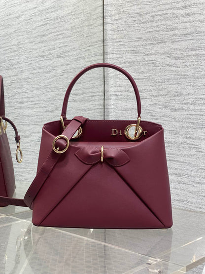 CD 26SS Bow-Adorned Bag Burgundy Calfskin 272517