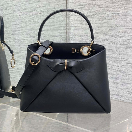CD 26SS Bow-Adorned Bag Black Calfskin 272519