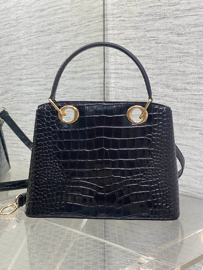 Dior 2025 Crocodile Pattern Bag 28cm Black Leather 272521