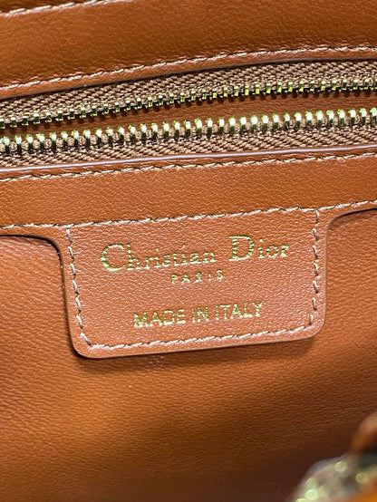 CD 26SS Bow-Adorned Bag Brown Glossy Crocodile Pattern Embossed Calfskin 272523