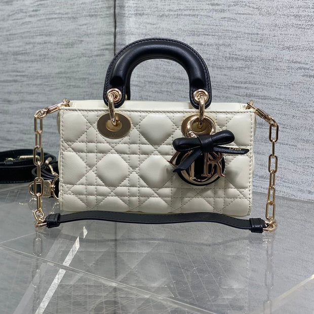 Dior 2026 Bow D-Joy Micro Bag White Black Lambskin 284127