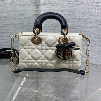 Dior 2026 Bow D-Joy Micro Bag White Black Lambskin 284127