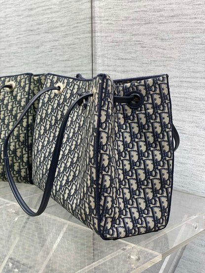 Dior 2026 Medium Shopping Bag 37cm Blue Beige Canvas Leather 284285