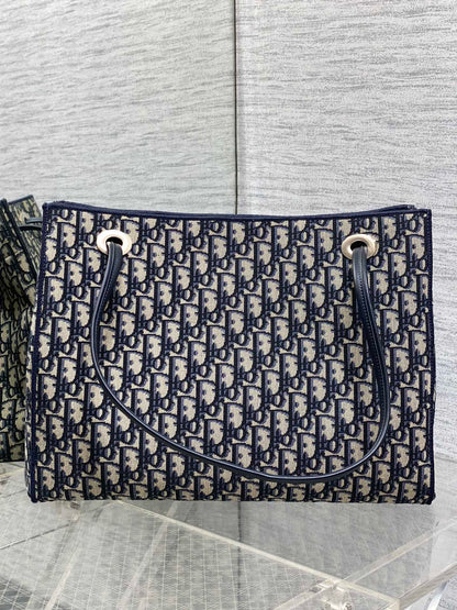 Dior 2026 Medium Shopping Bag 37cm Blue Beige Canvas Leather 284285