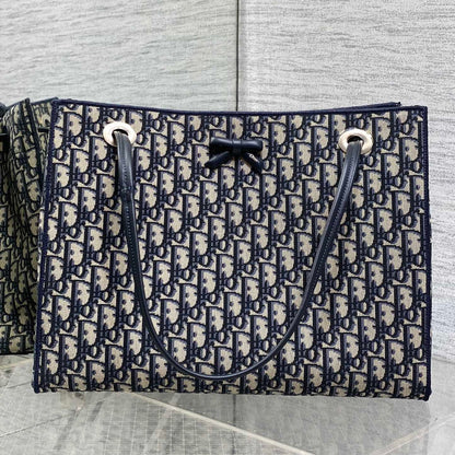Dior 2026 Medium Shopping Bag 37cm Blue Beige Canvas Leather 284285