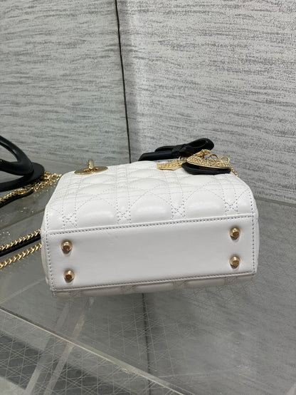 Dior 2026 Mini Lady Dior Bag White Black Lambskin 284137