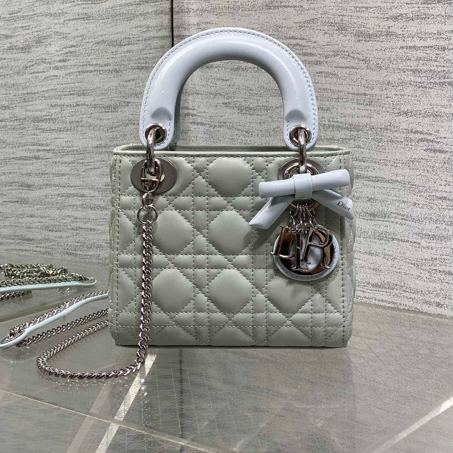 Dior 2026 Mini Lady Dior Bag Grey Charcoal Lambskin 286581