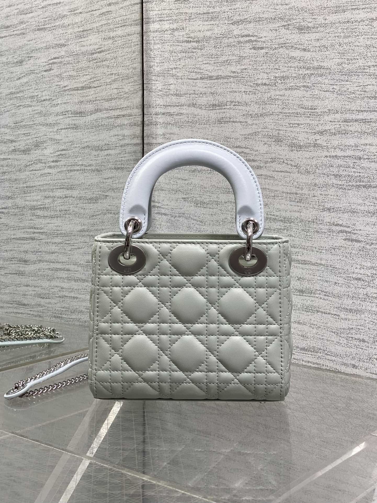 Dior 2026 Mini Lady Dior Bag Grey Charcoal Lambskin 286581