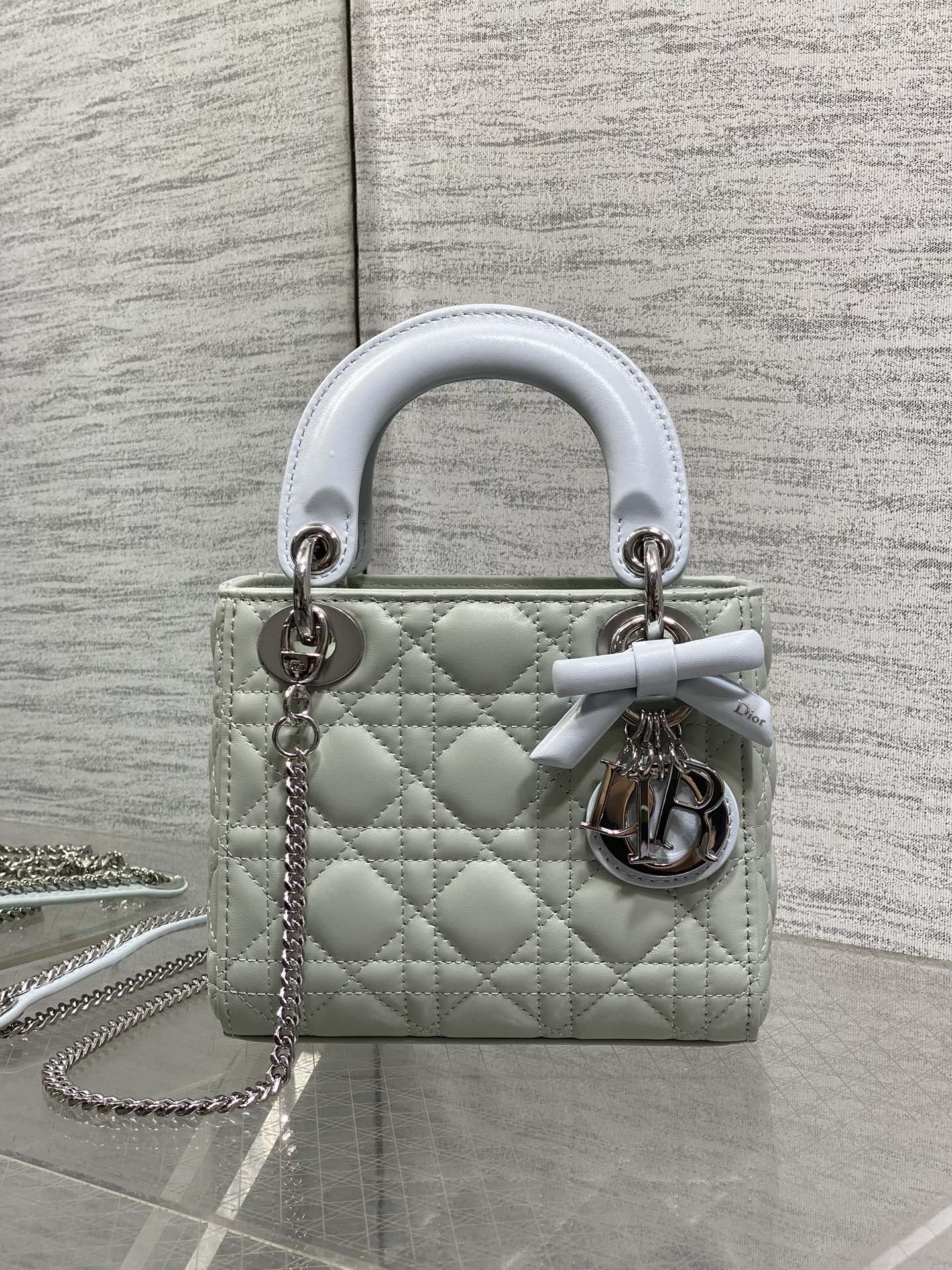 Dior 2026 Mini Lady Dior Bag Grey Charcoal Lambskin 286581