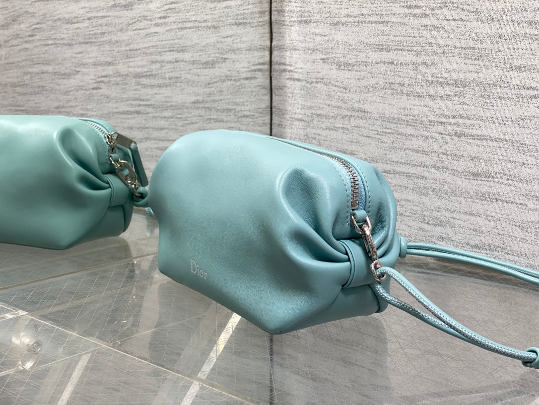 CD Bow Pouch Light Blue Lambskin 286629