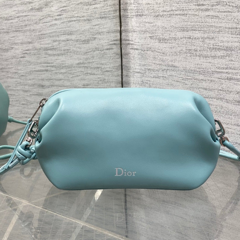 CD Bow Pouch Light Blue Lambskin 286629