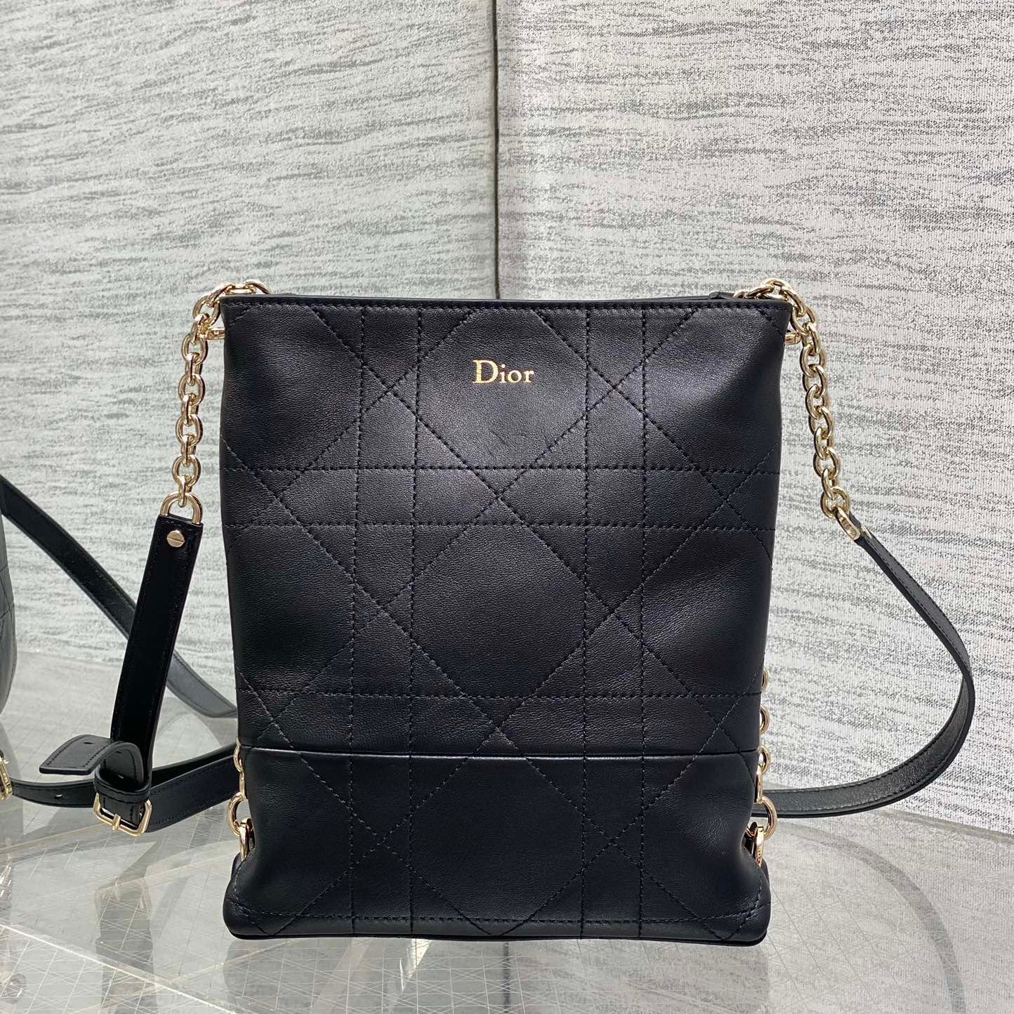 Dior Small Vertical Bag Black Macrocannage Lambskin 286596