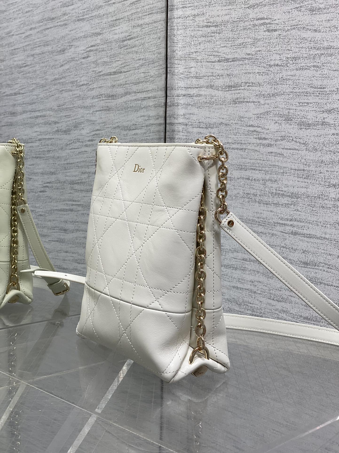 Dior Small Vertical Bag White Macrocannage Lambskin 286606