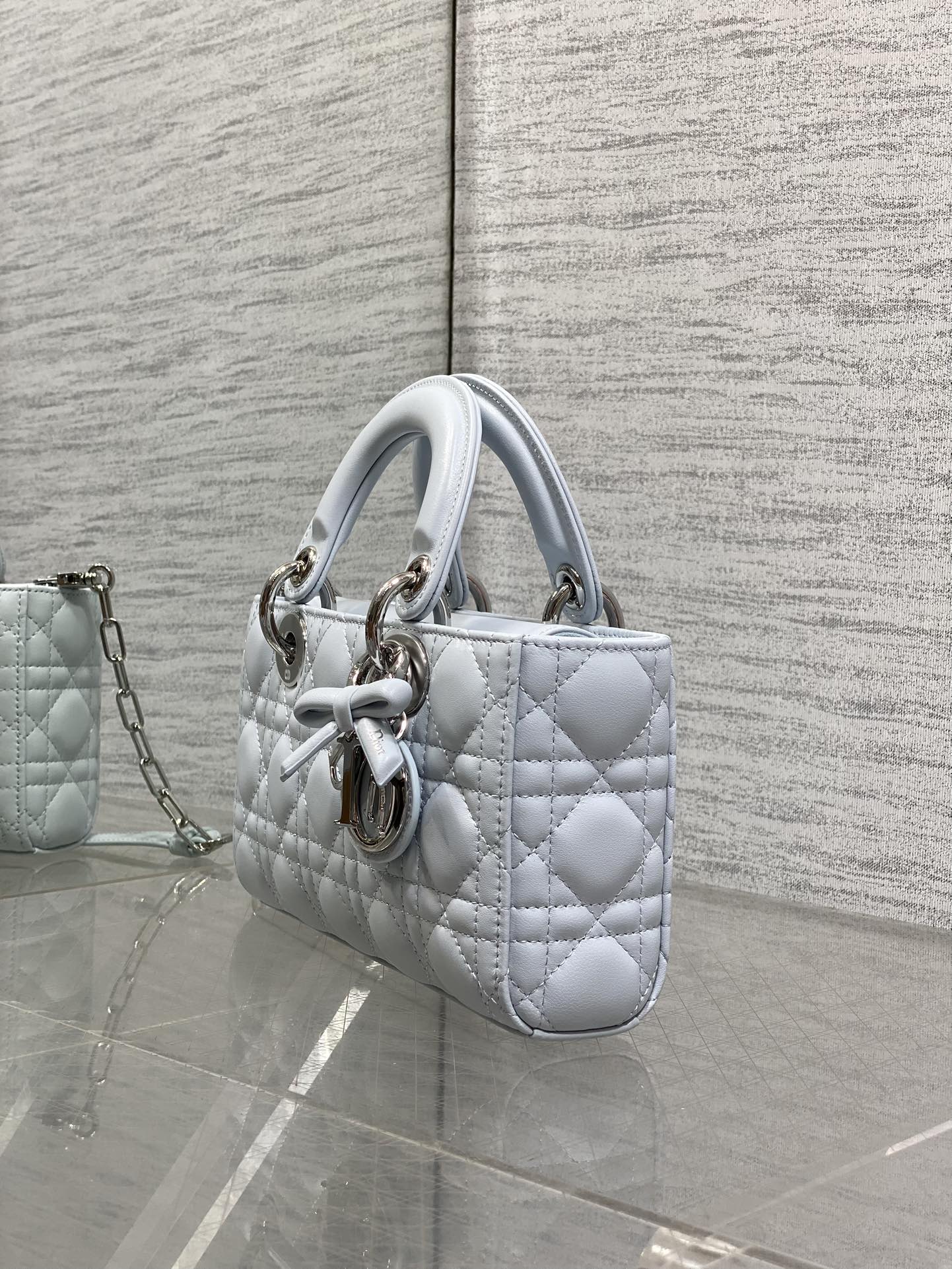 Dior 2026 Bow D-Joy Micro Bag 22cm Glacier Blue Lambskin