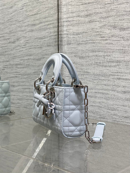 Dior 2026 Bow D-Joy Micro Bag 16cm Glacier Blue Lambskin