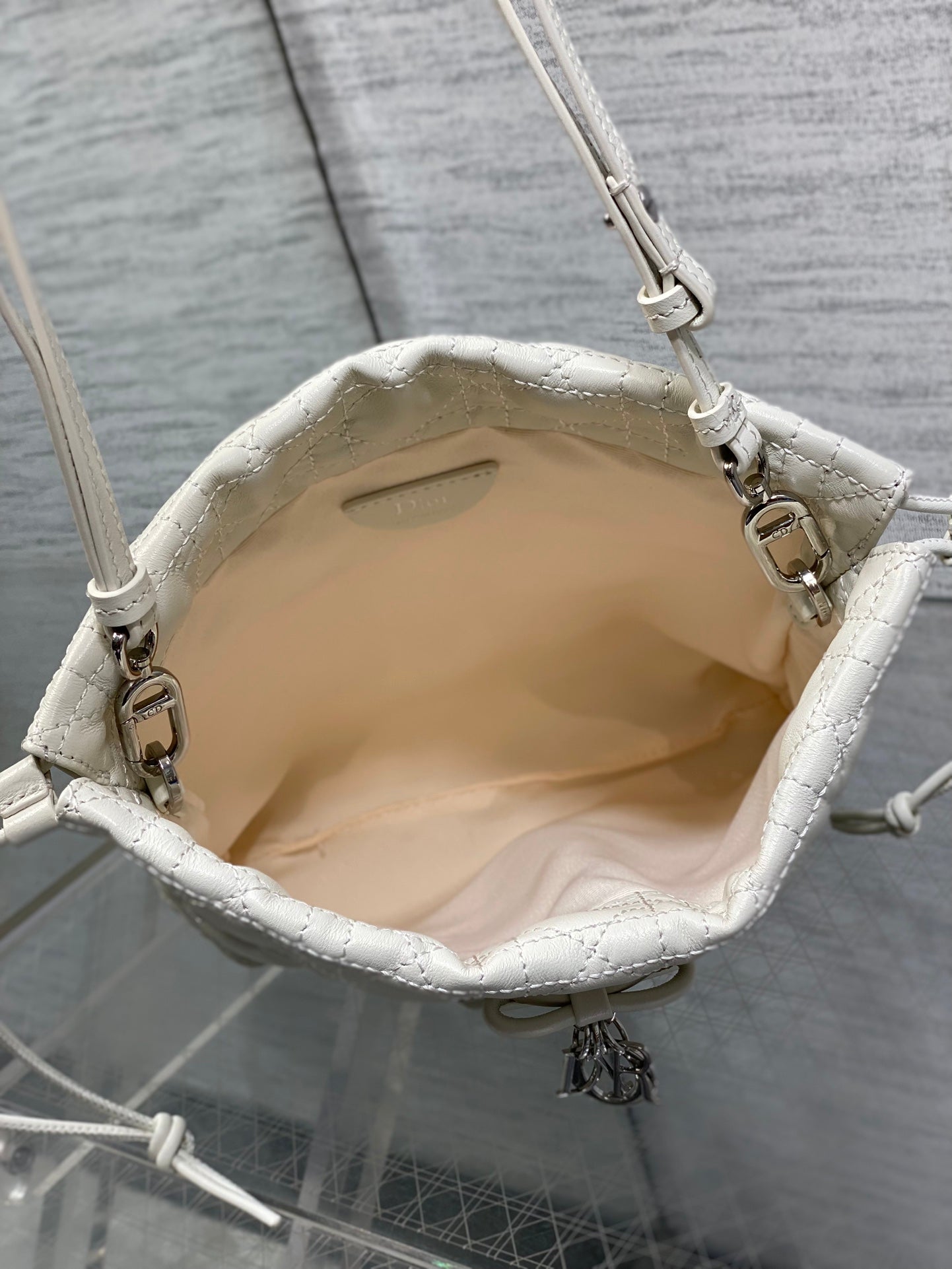 CD Adiorable Mini Bucket Bag White Lambskin 286635