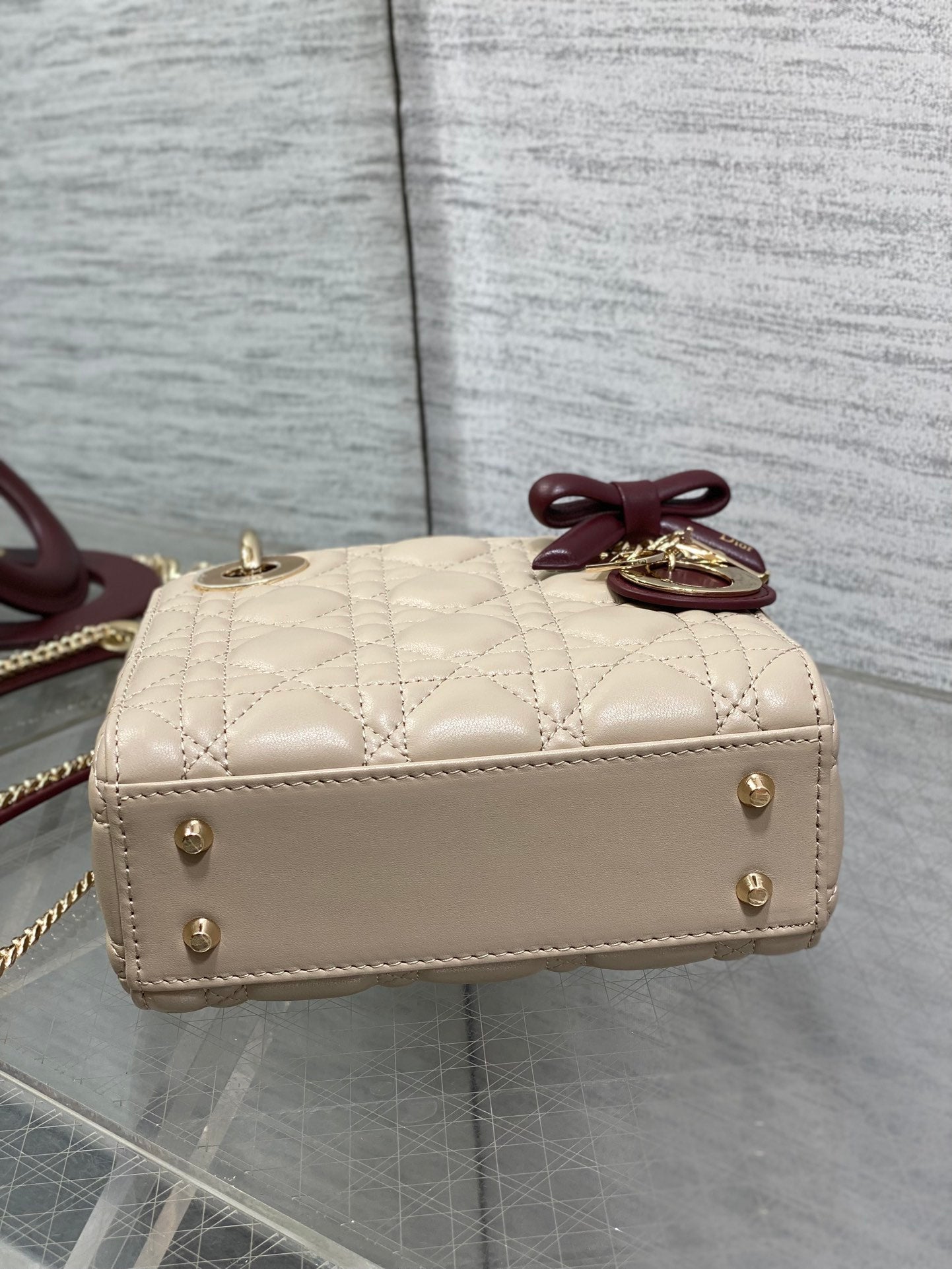 Dior 2026 Mini Lady Dior Bag Beige Burugndy Lambskin 286583