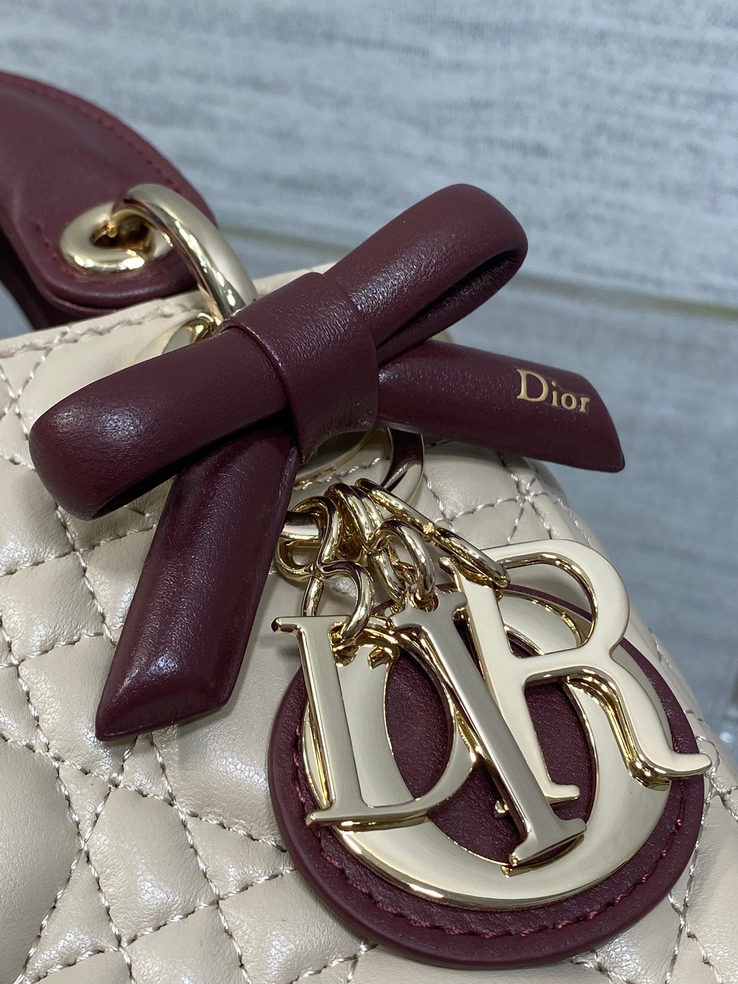 Dior 2026 Mini Lady Dior Bag Beige Burugndy Lambskin 286583