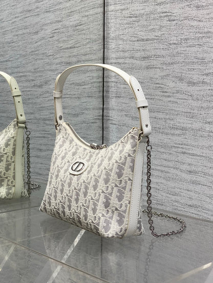 Dior 2026 Diorling 19cm Bag White Grey Cotton Calfskin 289144