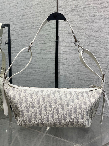 Dior 2026 D-Journey Bag 25.5cm White Grey Cotton Calfskin 289150