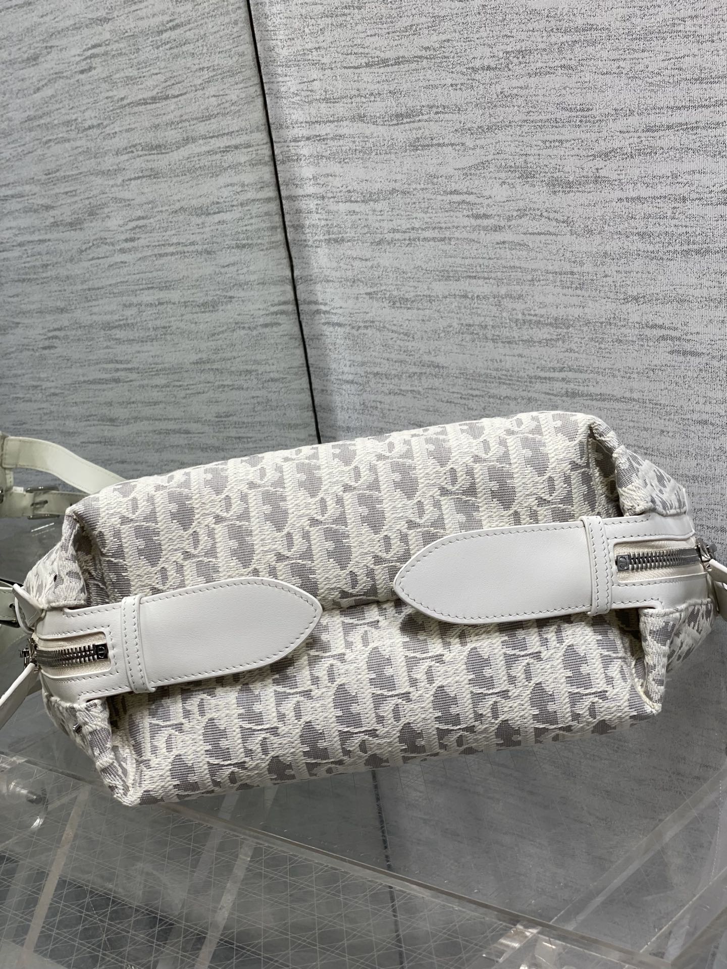 Dior 2026 D-Journey Bag 25.5cm White Grey Cotton Calfskin 289150