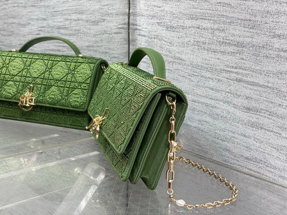 Dior 2026 Microbead-Embroidered Bag 21cm Cotton Leather 355271