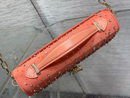 Dior 2026 Crystal Embellishments Lady Bag 24cm Coral Orange Leather 355276