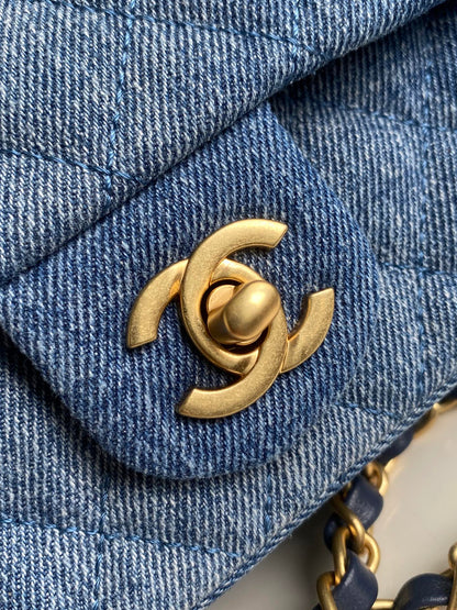 Chanel 2026 Denim Washed Flap Bag Blue Cotton Leather