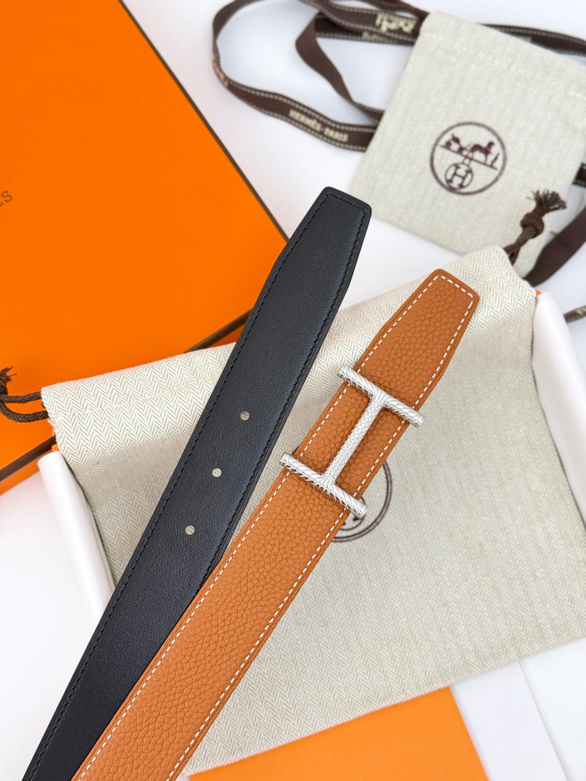 HM 32mm Hisseo belt & Reversible Brown leather 186454