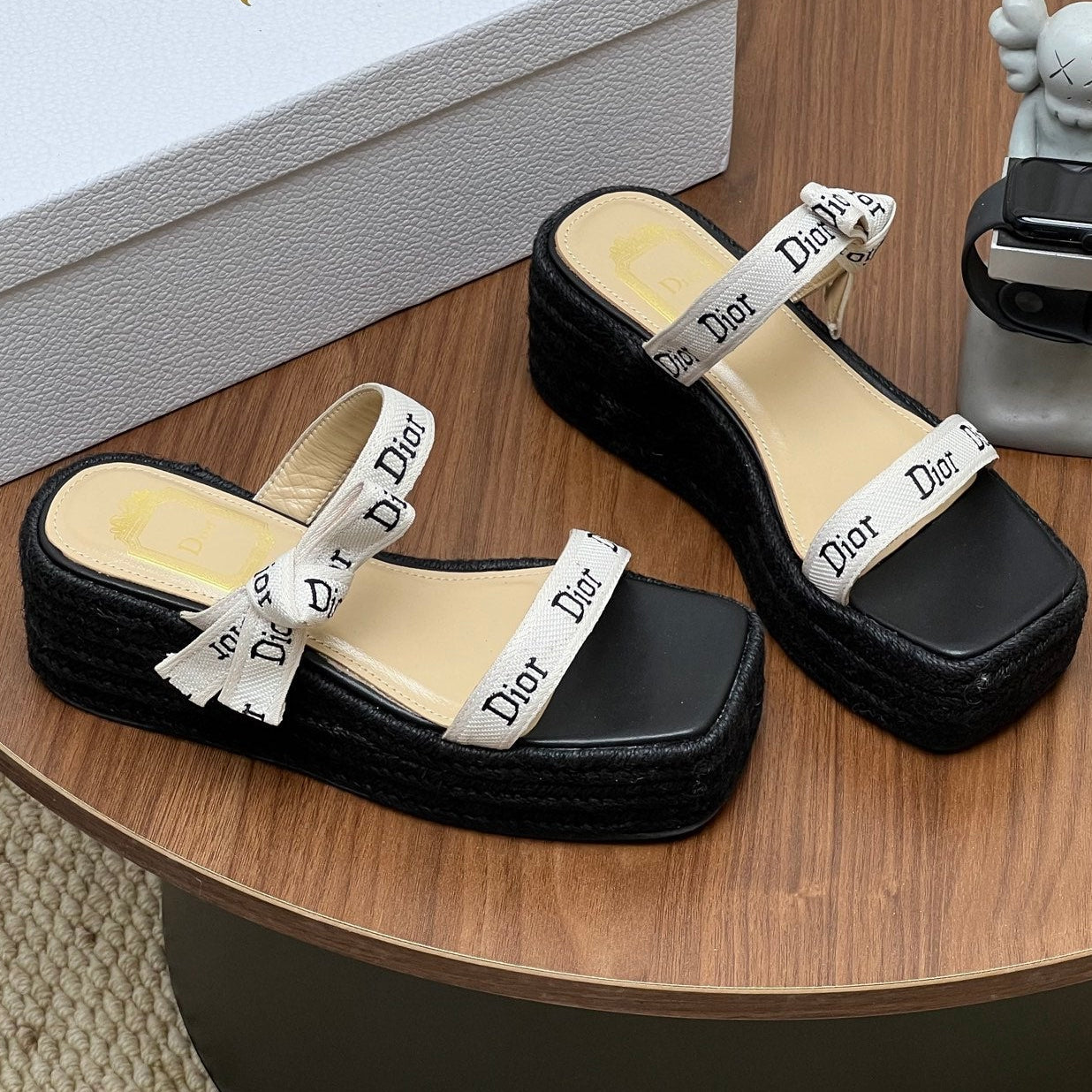 Dior 2026 Wedge Sandals 75mm with Straps Cotton Raffia 846580