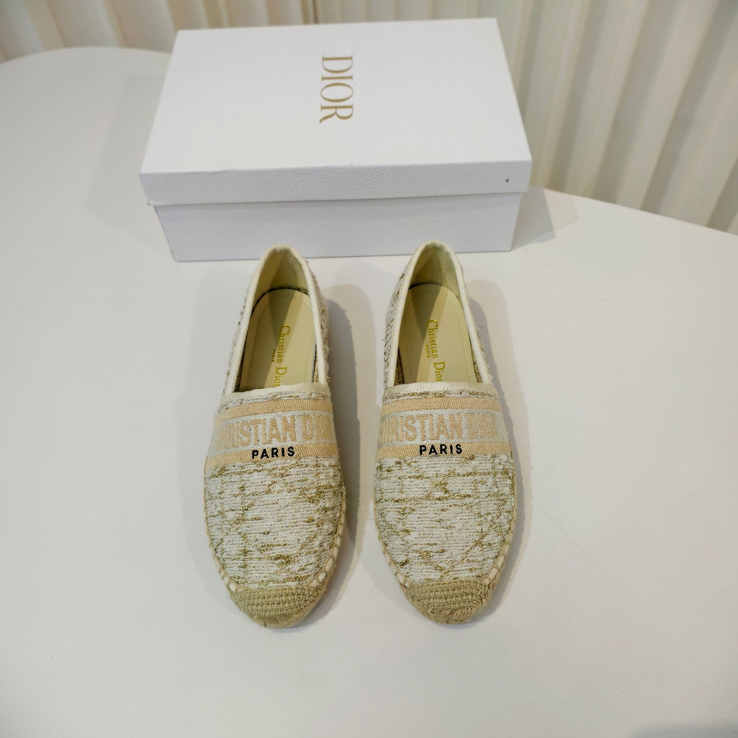 CD Granville Espadrilles Cream Cannage Tweed Sequin 632505