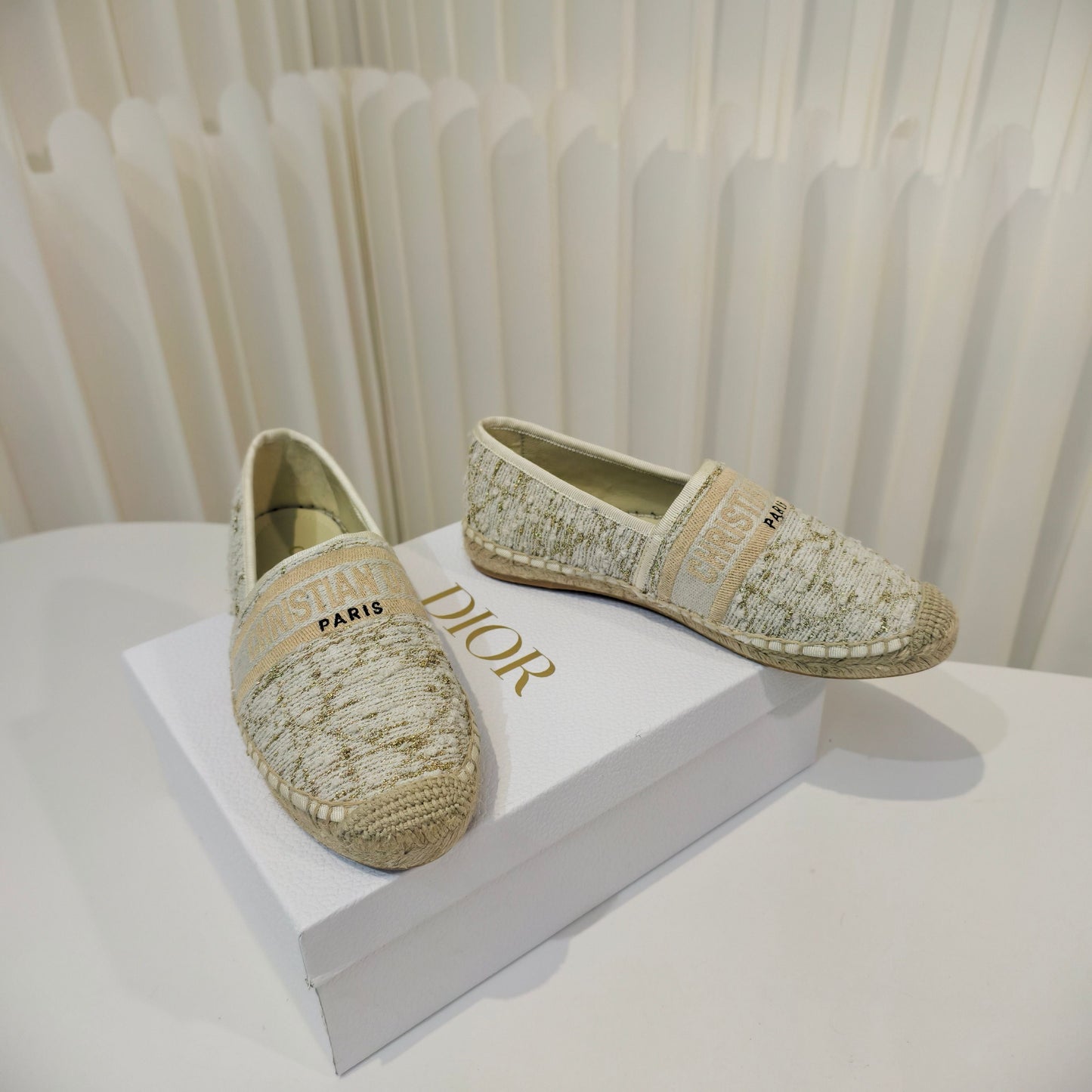 CD Granville Espadrilles Cream Cannage Tweed Sequin 632505
